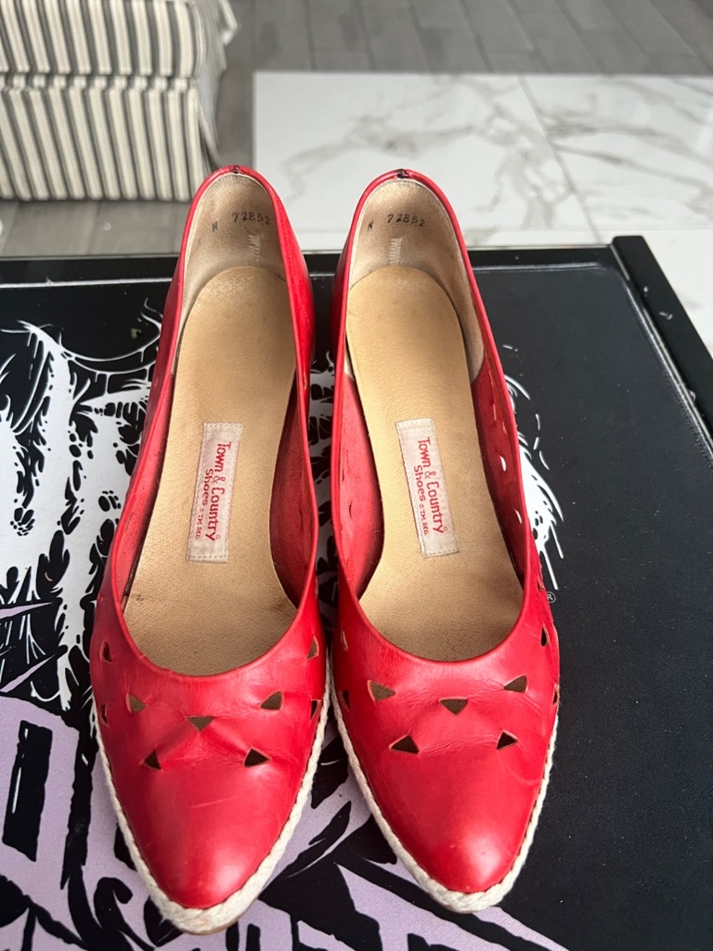 Red Cutout Espadrille Wedge Heels